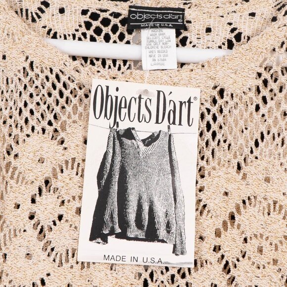 Objects DArt VTG Crochet Knit Sweater L Gold Metallic 90s 70s Retro Long Sleeve - Picture 4 of 5